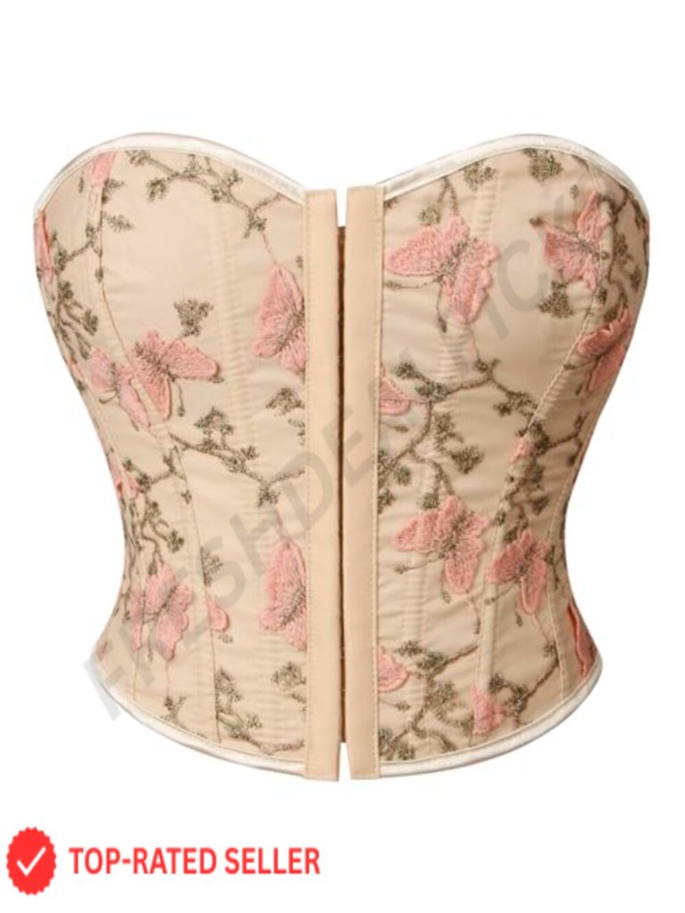 Embroidered Floral Overbust Corset Top Strapless Bustier